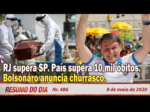RJ supera SP. País supera 10 mil óbitos. Bolsonaro anuncia churrasco - Resumo do Dia nº486 - 8/5/20