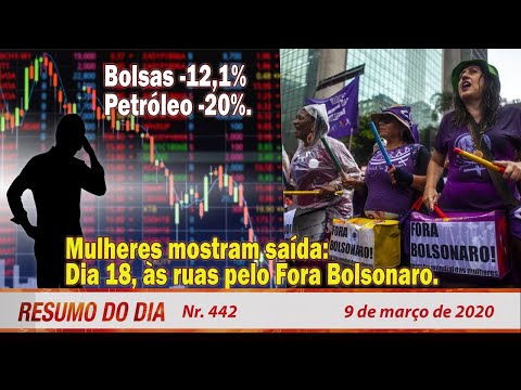 Bolsas -12%; petróleo -20%. Mulheres mostram: dia 18, às ruas pelo Fora Bolsonaro. Resumo do Dia 442