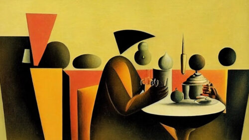 Pessoas comendo em um restaurante - Giorgio de Chirico