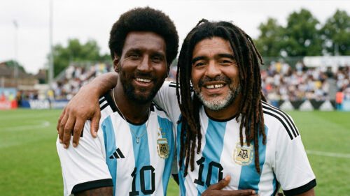 Messi retinto e Maradona negão