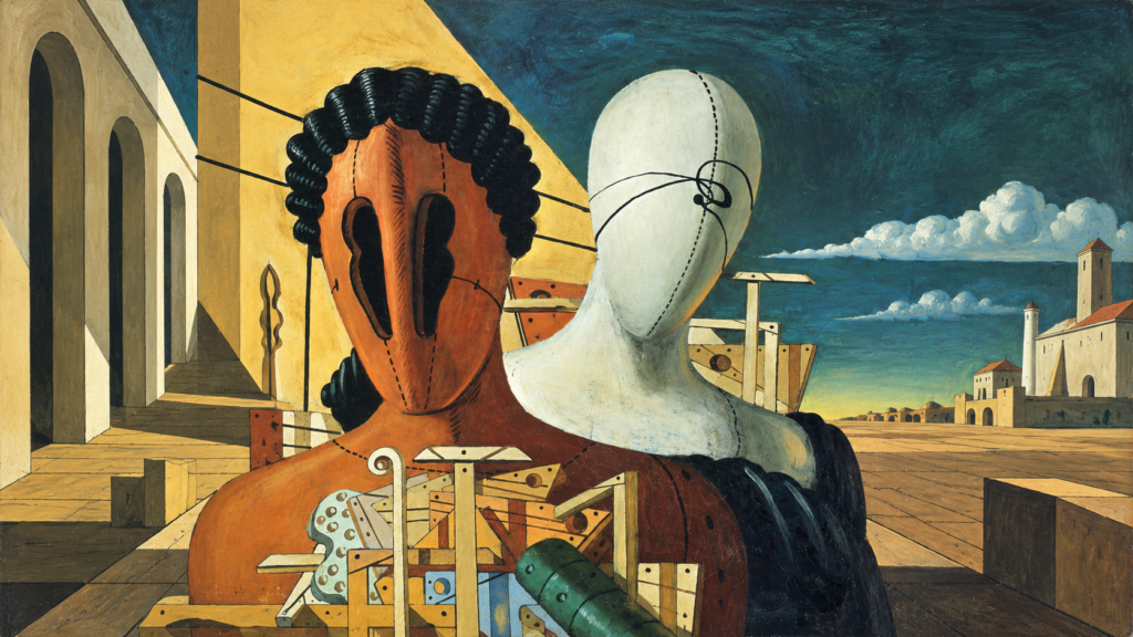 IA sobre tela As Duas Máscaras, de Giorgo De Chirico