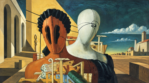 IA sobre tela As Duas Máscaras, de Giorgo De Chirico