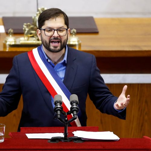 Chile's President Gabriel Boric speaks during his first annual address at the national congress building in Valparaiso, Chile June 1, 2022. REUTERS/Rodrigo Garrido