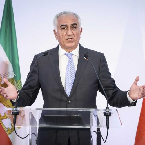 Reza Pahlavi, the son of Iran's toppled Shah Mohammad Reza Pahlavi, speaks during a press conference, Monday, June 23, 2025 in Paris. (AP Photo/Thomas Padilla)