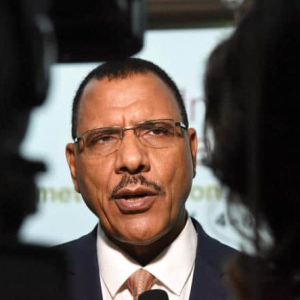 Niger's Interior Minister and candidate of the ruling party for the next presidential election in 2021, Mohamed Bazoum, speaks to the press during the African Union summit in Niamey on July 8, 2019. African nations officially launched a landmark trade agreement on July 7, 2019, at the African Union summit in Niger with the long sought-after agreement hailed as a historic step towards "peace and prosperity" across the continent. (Photo by ISSOUF SANOGO / AFP)