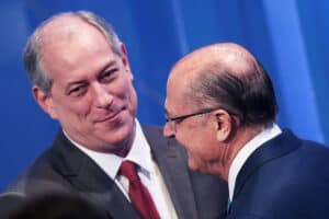 presidential candidate geraldo alckmin of brazilian social democratic party (psdb) greets ciro gomes of the democratic labour party (pdt) before a television debate at the rede tv studio in osasco